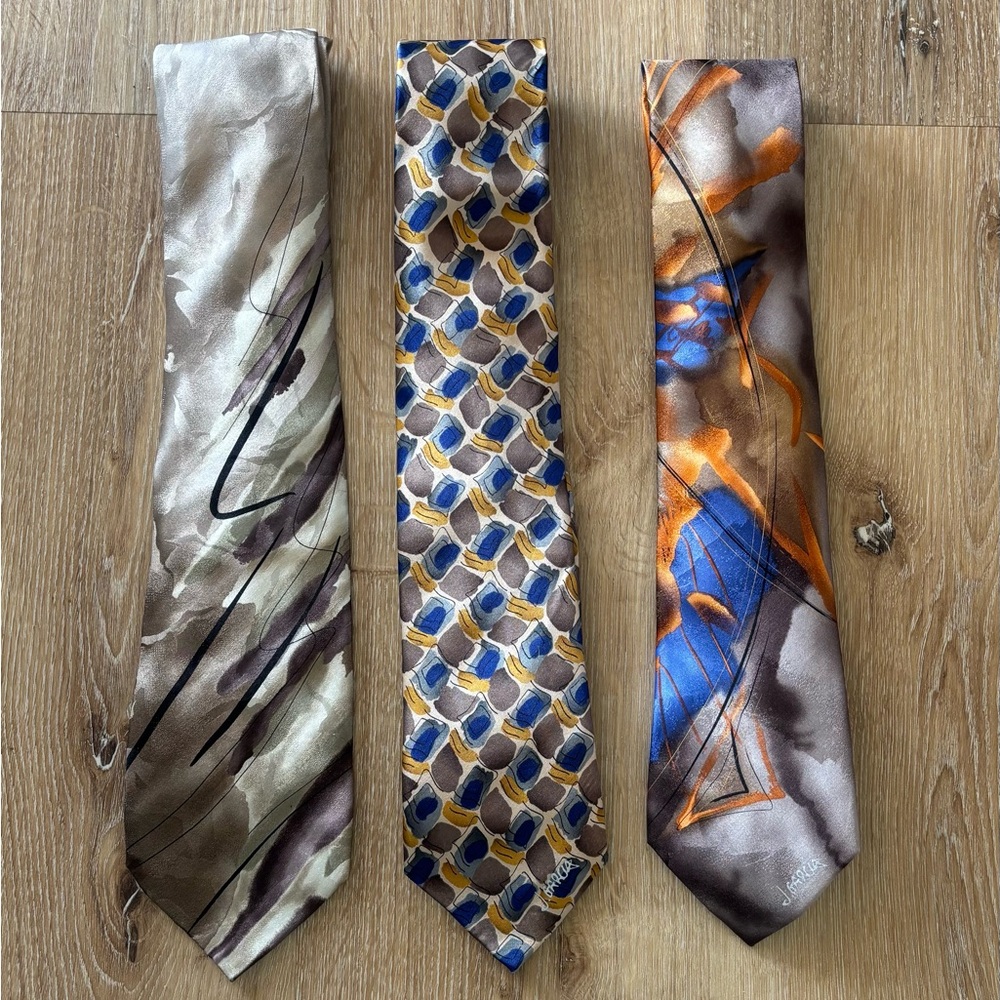 Curated Elegant J. Garcia Men's Ties - set of 3. Multicolor browns, black, gray